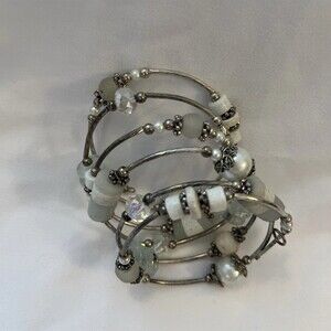 Elegant Silver and White Beaded Bracelet
